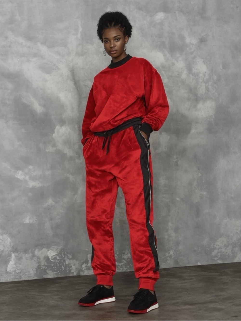 Blizzard Bay Black and Red velvet sweatpants for men